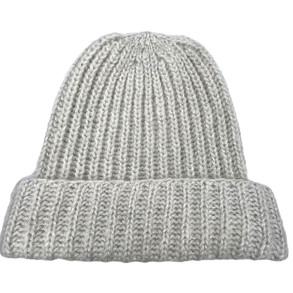 Eugenia Kim Silver & White Metallic Knit Beanie Mohair Wool Blend Woman’s Hat - Picture 3 of 6
